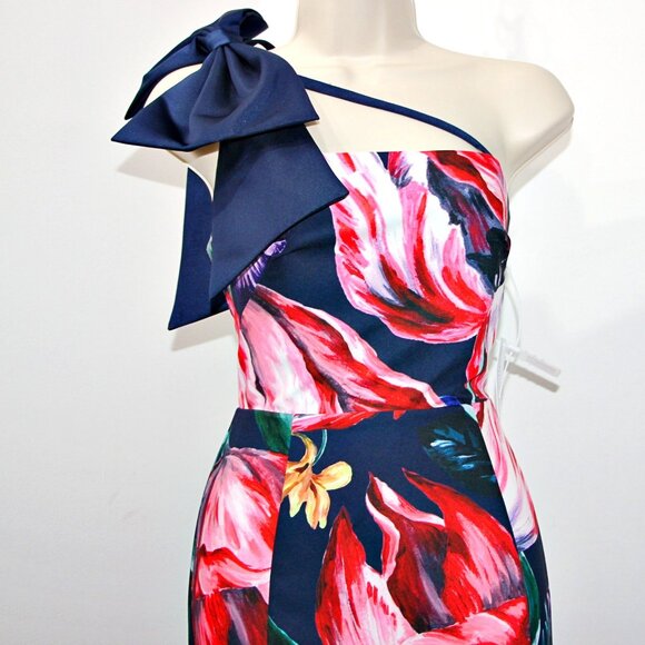 Marchesa Notte Florilegium One Bow Shoulder Floral Mikado Satin Gown sz 4 $895 - Picture 12 of 16